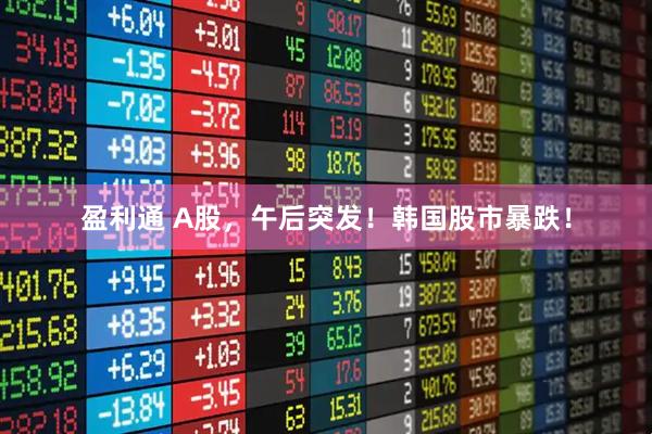 盈利通 A股，午后突发！韩国股市暴跌！